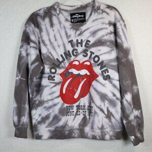 THE ROLLING STONES Sweatshirt Mens Oversized Small Tie Die Logo Tongue Crew Neck